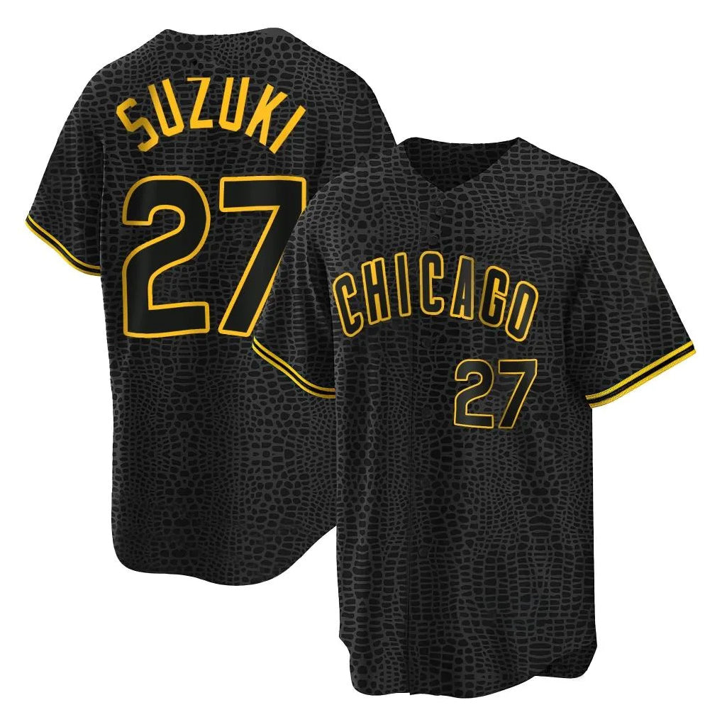 Chicago Cubs #27 Seiya Suzuki Player Black AmberGomez Snake Skin City Game Stitched Jerseys