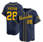 Milwaukee Brewers #28 Andrew Vaughn Navy AmberGomez Alternate Limited Stitched Jersey