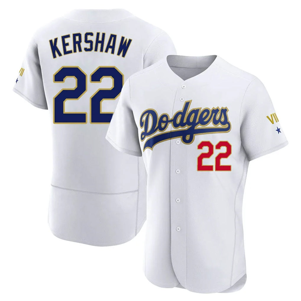 Los Angeles Dodgers #22 Clayton Kershaw Player Gold White AmberGomez 2026 Collection Stadium Limited Elite Stitched Jerseys