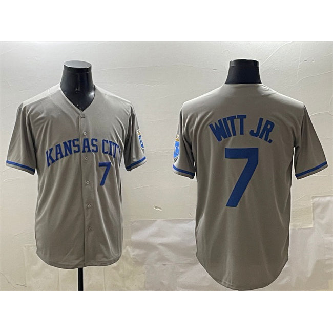 Kansas City Royals #7 Bobby Witt Jr. Gray AmberGomez 2024 Away Limited Stitched Jersey