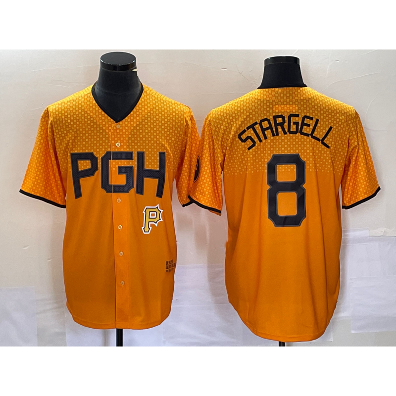 Pittsburgh Pirates #8 Willie Stargell Gold AmberGomez 2023 City Connect Stitched Jersey 2