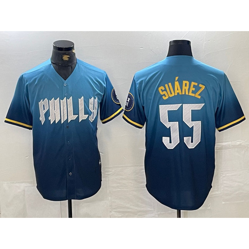 Philadelphia Phillies #55 Ranger Suarez Blue AmberGomez 2024 City Cool Base Jersey