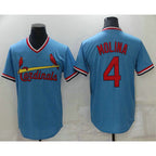 St. Louis Cardinals #4 Yadier Molina Light Blue AmberGomez Pullover Cooperstown Collection Stitched Jersey
