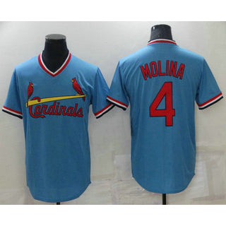 St. Louis Cardinals #4 Yadier Molina Light Blue AmberGomez Pullover Cooperstown Collection Stitched Jersey