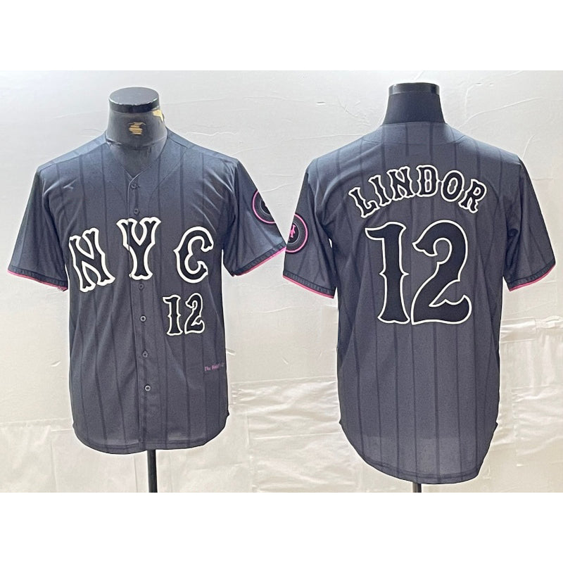 New York Mets #12 Francisco Lindor Number Grey AmberGomez 2024 City Connect Cool Base Stitched Jersey 2