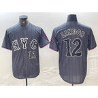 New York Mets #12 Francisco Lindor Number Grey AmberGomez 2024 City Connect Cool Base Stitched Jersey 2