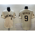 Milwaukee Brewers #9 Bob Uecker Cream AmberGomez With Home Patch Limited Stitched Baseball Jersey