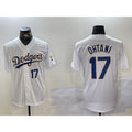 Los Angeles Dodgers #17 Shohei Ohtani Number White Gold AmberGomez Championship Stitched Cool Base Jerseys