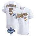 Los Angeles Dodgers #5 Freddie Freeman Player White AmberGomez Gold World Series Meet Limited Elite Home Stitched Jerseys