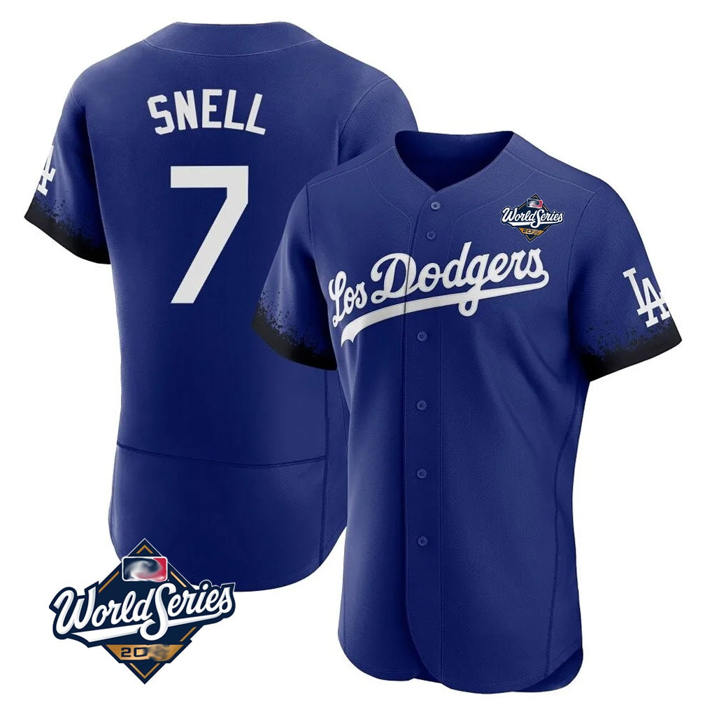Los Angeles Dodgers #7 Blake Snell Player Royal AmberGomez City Connect Elite World Series Home Stitched Jerseys