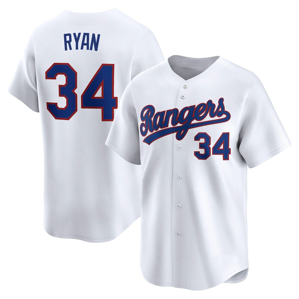 Texas Rangers #34 Nolan Ryan White AmberGomez Throwback Cooperstown Collection Limited Jersey