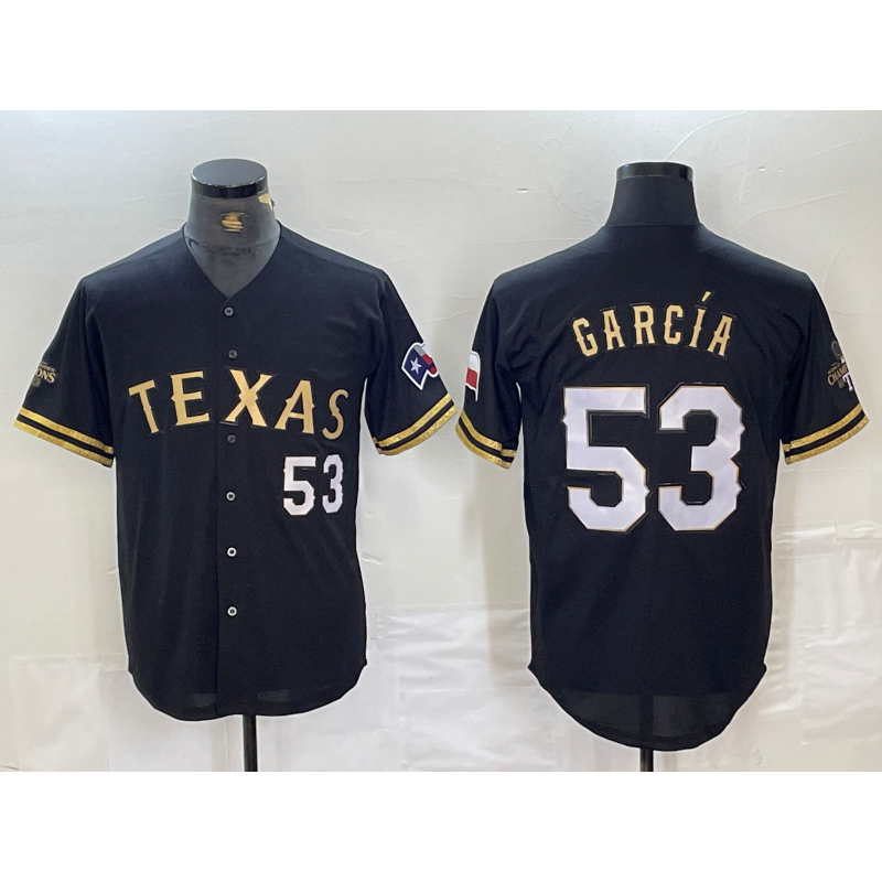 Texas Rangers #53 Adolis Garcia Black Gold AmberGomez Cool Base Stitched Jersey