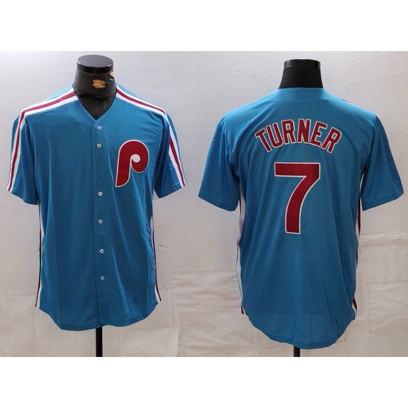 Philadelphia Phillies #7 Trea Turner Blue AmberGomez Cooperstown Throwback Cool Base Jersey