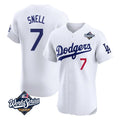 Los Angeles Dodgers #7 Blake Snell Player White AmberGomez Limited Elite World Series Home Stitched Jerseys
