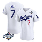 Los Angeles Dodgers #7 Blake Snell Player White AmberGomez Limited Elite World Series Home Stitched Jerseys