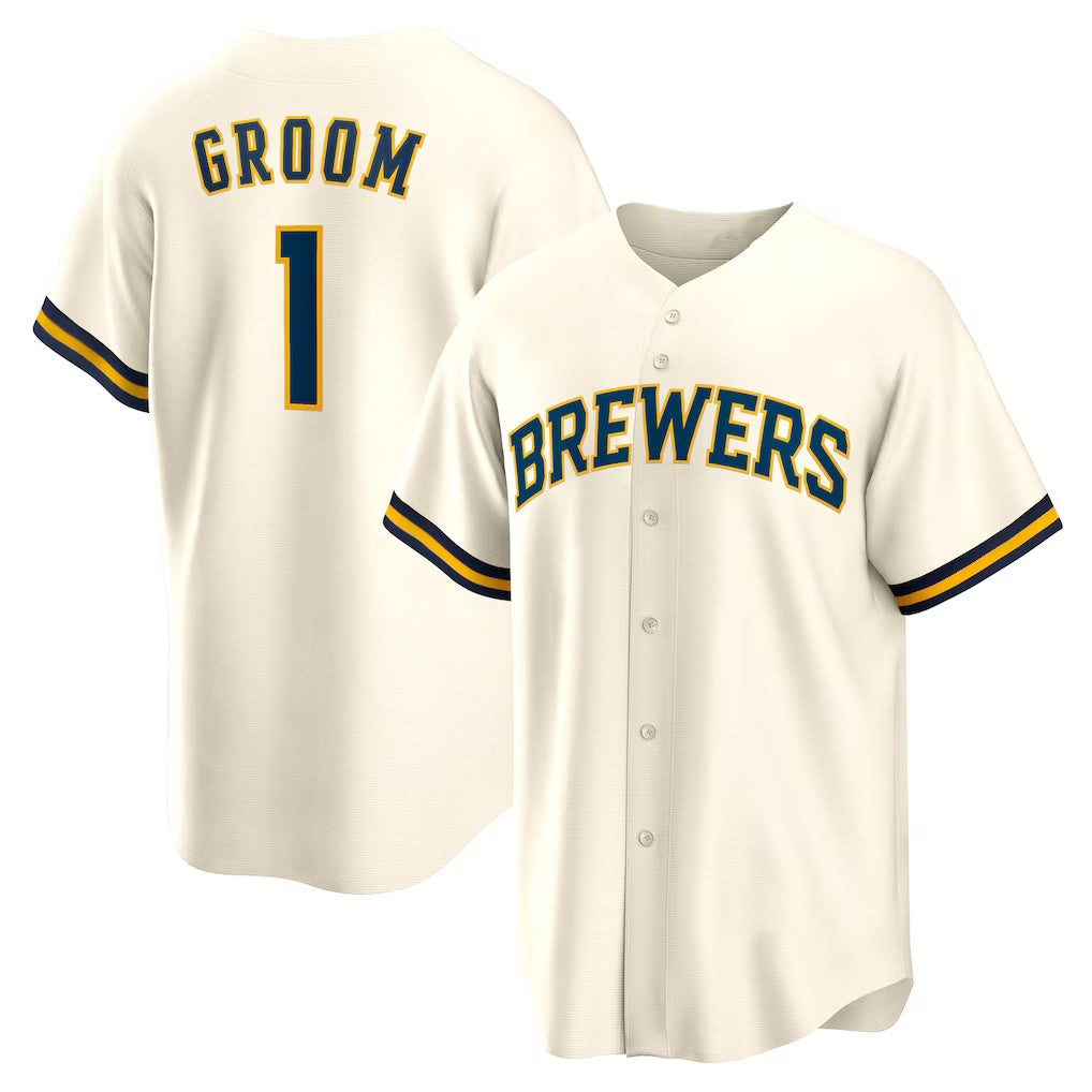 Milwaukee Brewers #1 Groom White AmberGomez Home Replica Jersey