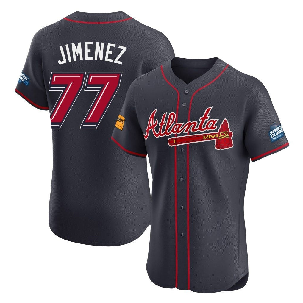 Atlanta Braves #77 Joe Jimenez Player Navy AmberGomez 2025 Speedway Classic Limited Elite Home Game Stitched Jerseys