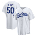 Los Angeles Dodgers #50 Mookie Betts White AmberGomez 2025 World Series Champions Home Cool Base Stitched Jersey
