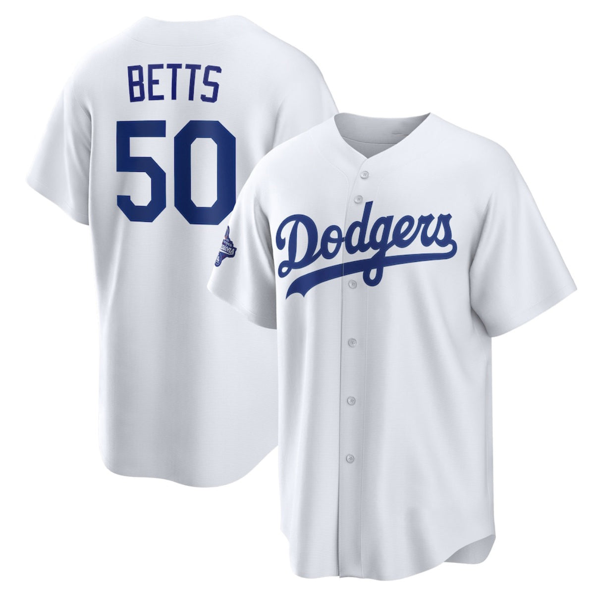 Los Angeles Dodgers #50 Mookie Betts White AmberGomez 2025 World Series Champions Home Cool Base Stitched Jersey