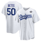 Los Angeles Dodgers #50 Mookie Betts White AmberGomez 2025 World Series Home Cool Base Stitched Jersey