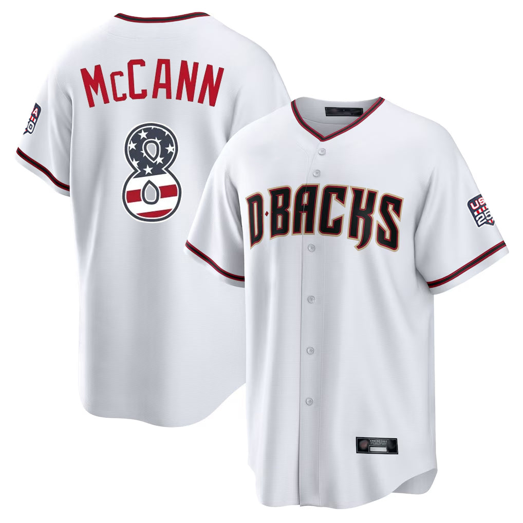 Arizona Diamondbacks #8 James McCann Player White AmberGomez USA 250 Fourth of July Home Game Stitched Jerseys