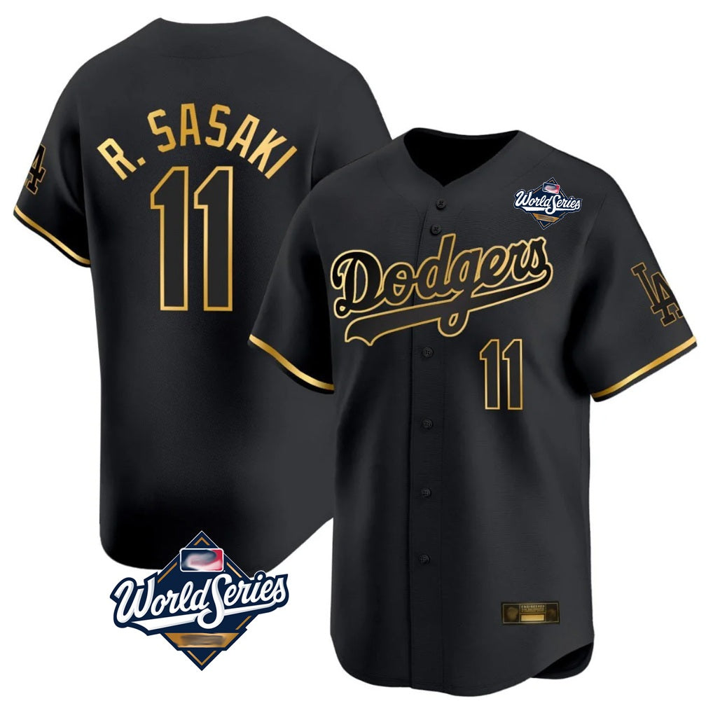 Los Angeles Dodgers #11 Roki Sasaki Player Black Gold AmberGomez World Series Limited Home Stitched Jerseys