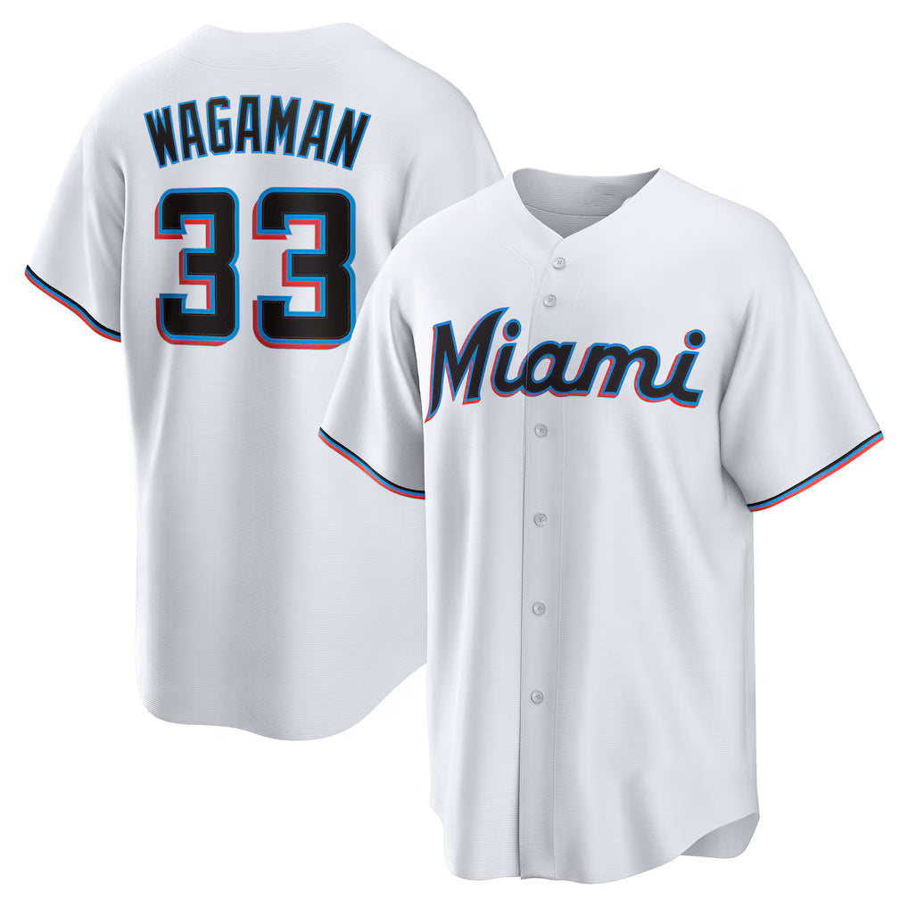Miami Marlins #33 Eric Wagaman White AmberGomez Home Replica Jersey