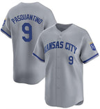 Kansas City Royals #9 Vinnie Pasquantino Gray AmberGomez 2024 Away Limited Stitched Jersey