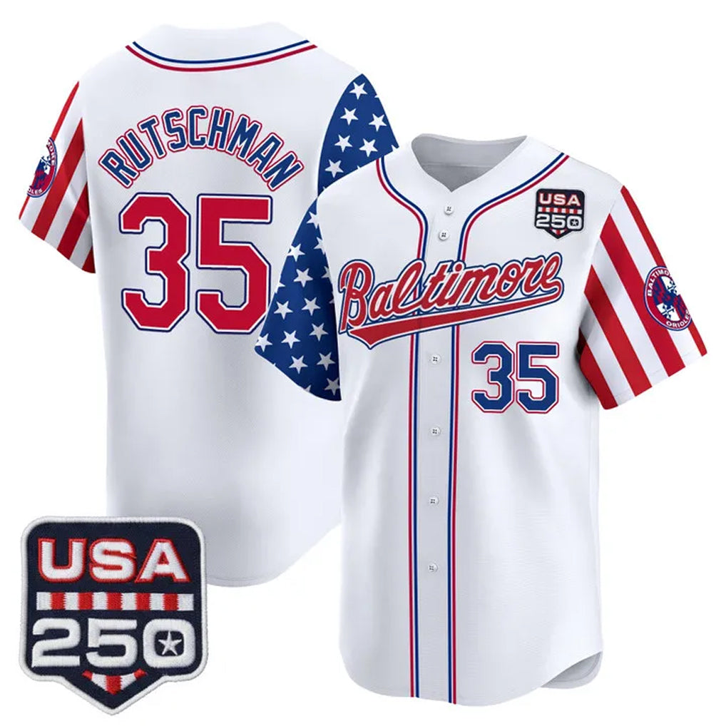 Baltimore Orioles #35 Adley Rutschman Player White AmberGomez USA 250 Independence Day Vapor Premier Limited Home Game Stitched Jerseys