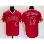 San Diego Padres #13 Manny Machado Number Red AmberGomez NEW 2023 Cool Base Stitched Jersey