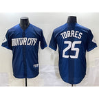 Detroit Tigers #25 Gleyber Torres Navy AmberGomez City Connect Cool Base Limited Stitched Jersey