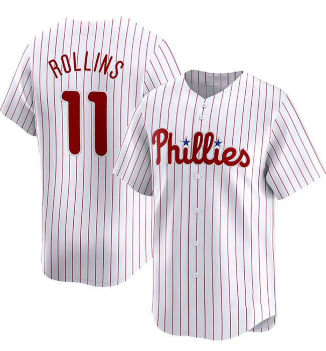 Philadelphia Phillies #11 Jimmy Rollins White AmberGomez Home Limited Stitched Jersey