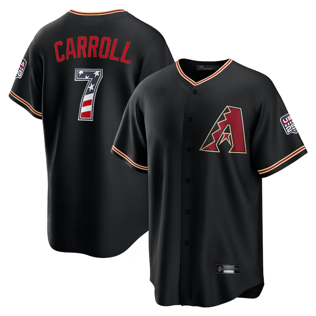 Arizona Diamondbacks #7 Corbin Carroll Player Black AmberGomez USA 250 Fourth of July Game Home Stitched Jerseys