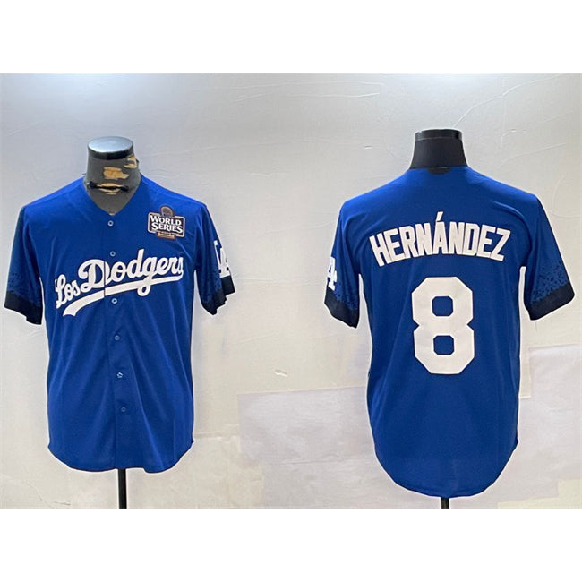 Los Angeles Dodgers #8 Enrique Hern¨¢ndez Royal AmberGomez 2024 World Series City Connect Cool Base Stitched Jersey