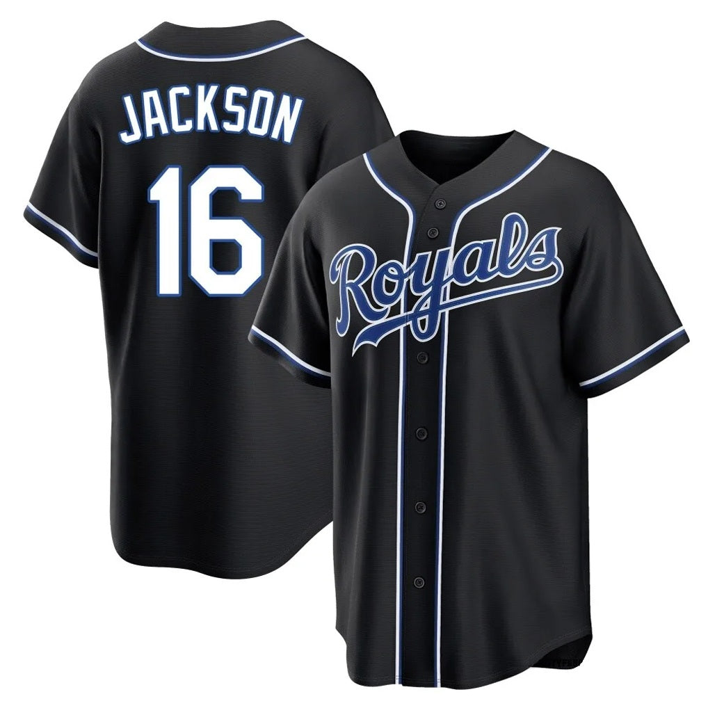 Kansas City Royals #16 Bo Jackson Player Black AmberGomez Carbon Fashion Home Game Stitched Jerseys