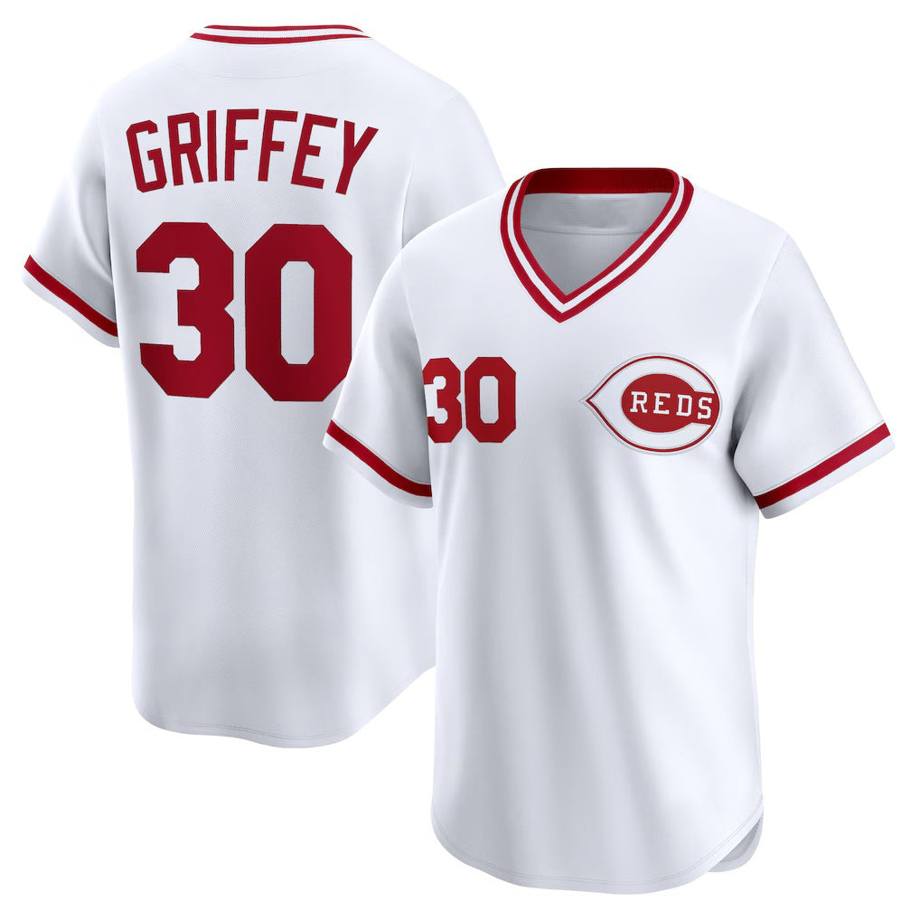 Cincinnati Reds #30 Ken Griffey White AmberGomez Throwback Cooperstown Collection Limited Jersey