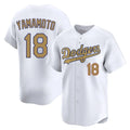 Los Angeles Dodgers #18 Yoshinobu Yamamoto Player White Gold AmberGomez Collection Limited Home Stitched Jerseys