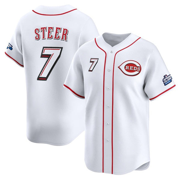 Cincinnati Reds #7 Spencer Steer White AmberGomez 2025 Speedway Classic Home Limited Stitched Jersey