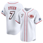 Cincinnati Reds #7 Spencer Steer White AmberGomez 2025 Speedway Classic Home Limited Stitched Jersey