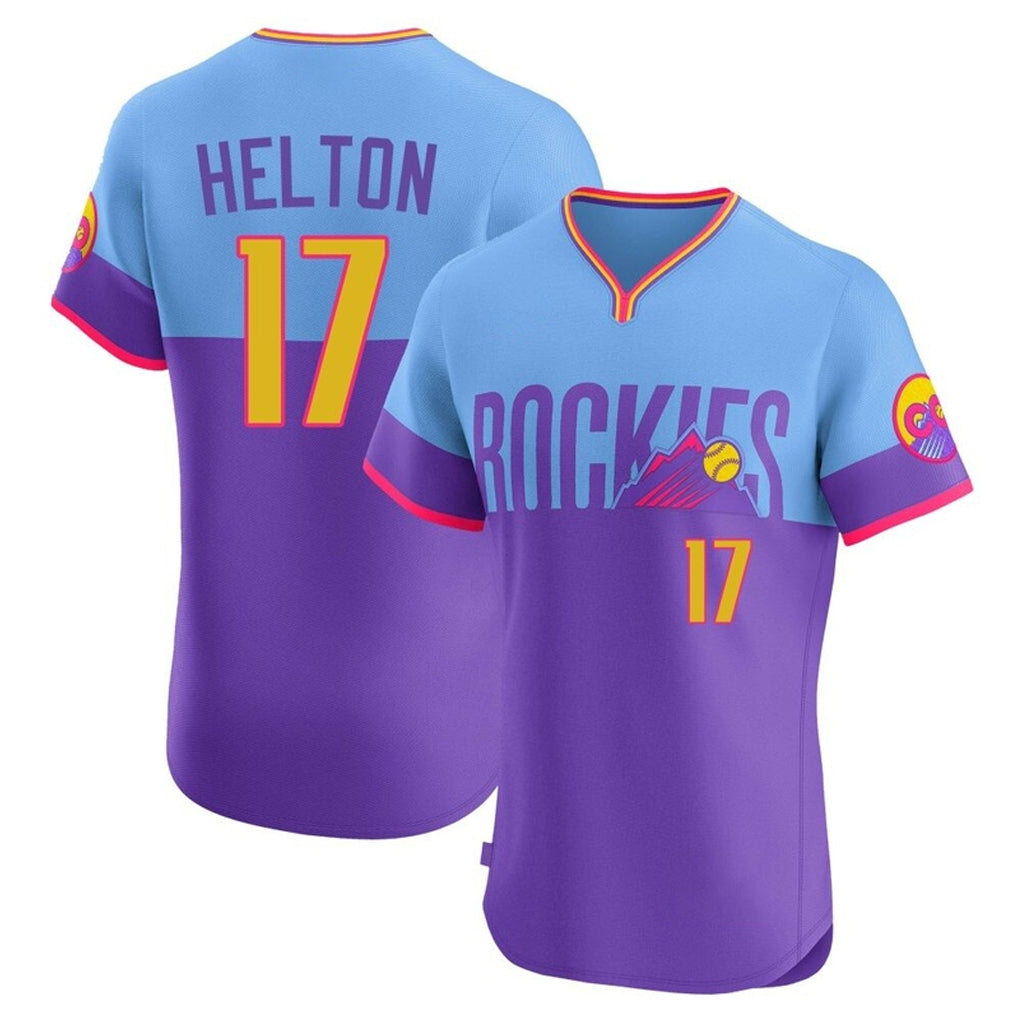 Colorado Rockies #17 Todd Helton Player Purple-Light Blue AmberGomez City Connect Limited Elite Home T-shirt Stitched Jerseys