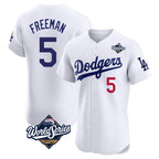 Los Angeles Dodgers #5 Freddie Freeman Player White AmberGomez World Series Limited Elite Home Stitched Jerseys