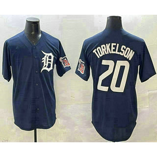 Detroit Tigers #20 Spencer Torkelson Navy AmberGomez With Patch Cool Base Stitched Jersey 2