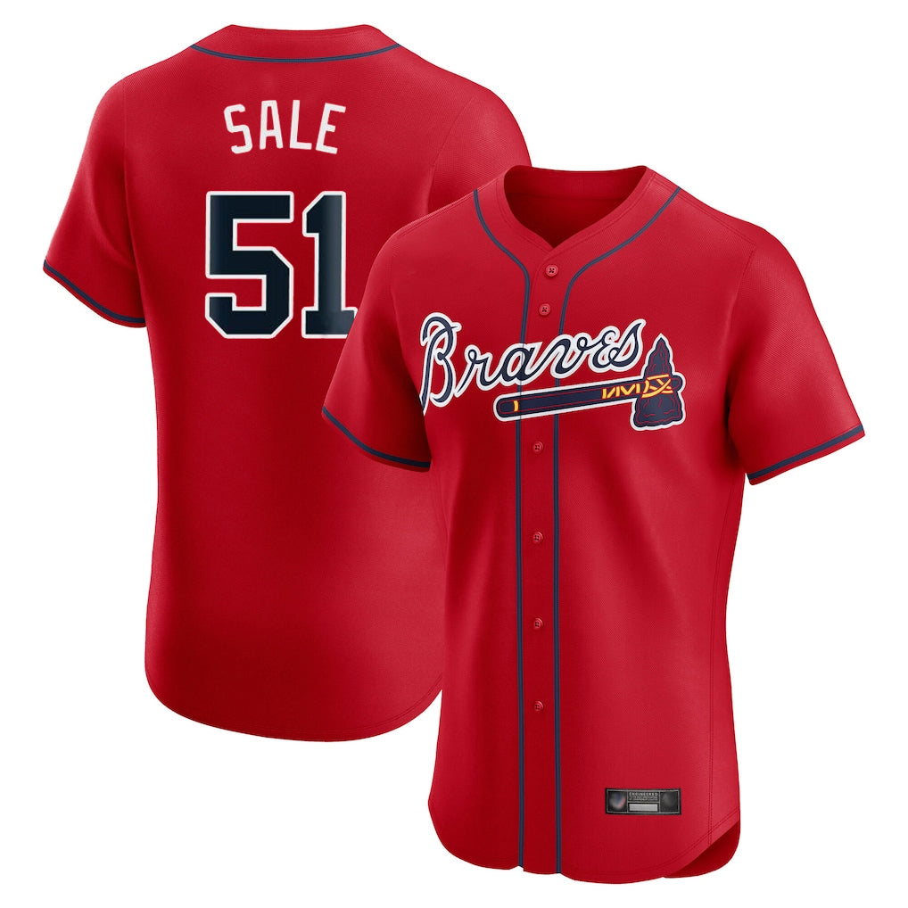 Atlanta Braves #51 Chris Sale Player Red AmberGomez Limited Elite Home Game Stitched Jerseys