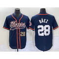 Detroit Tigers #28 Javier Baez Number Navy Blue AmberGomez Cool Base Stitched Jersey