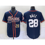 Detroit Tigers #28 Javier Baez Number Navy Blue AmberGomez Cool Base Stitched Jersey