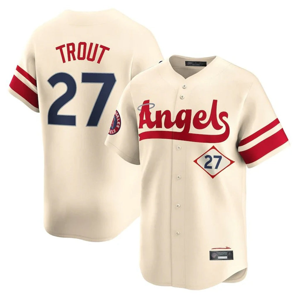 Los Angeles Angels #27 Mike Trout Player Cream AmberGomez City Connect Limited Home Stitched Jerseys