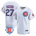 Chicago Cubs #27 Seiya Suzuki Player White AmberGomez 150th Anniversary Limited Home Game Stitched Jerseys