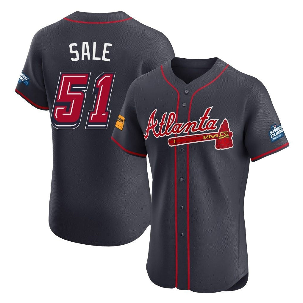 Atlanta Braves #51 Chris Sale Player Navy AmberGomez 2025 Speedway Classic Limited Elite Home Game Stitched Jerseys