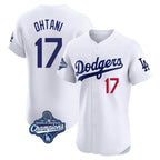 Los Angeles Dodgers #17 Shohei Ohtani Player White AmberGomez World Series Meet Limited Elite Home Stitched Jerseys