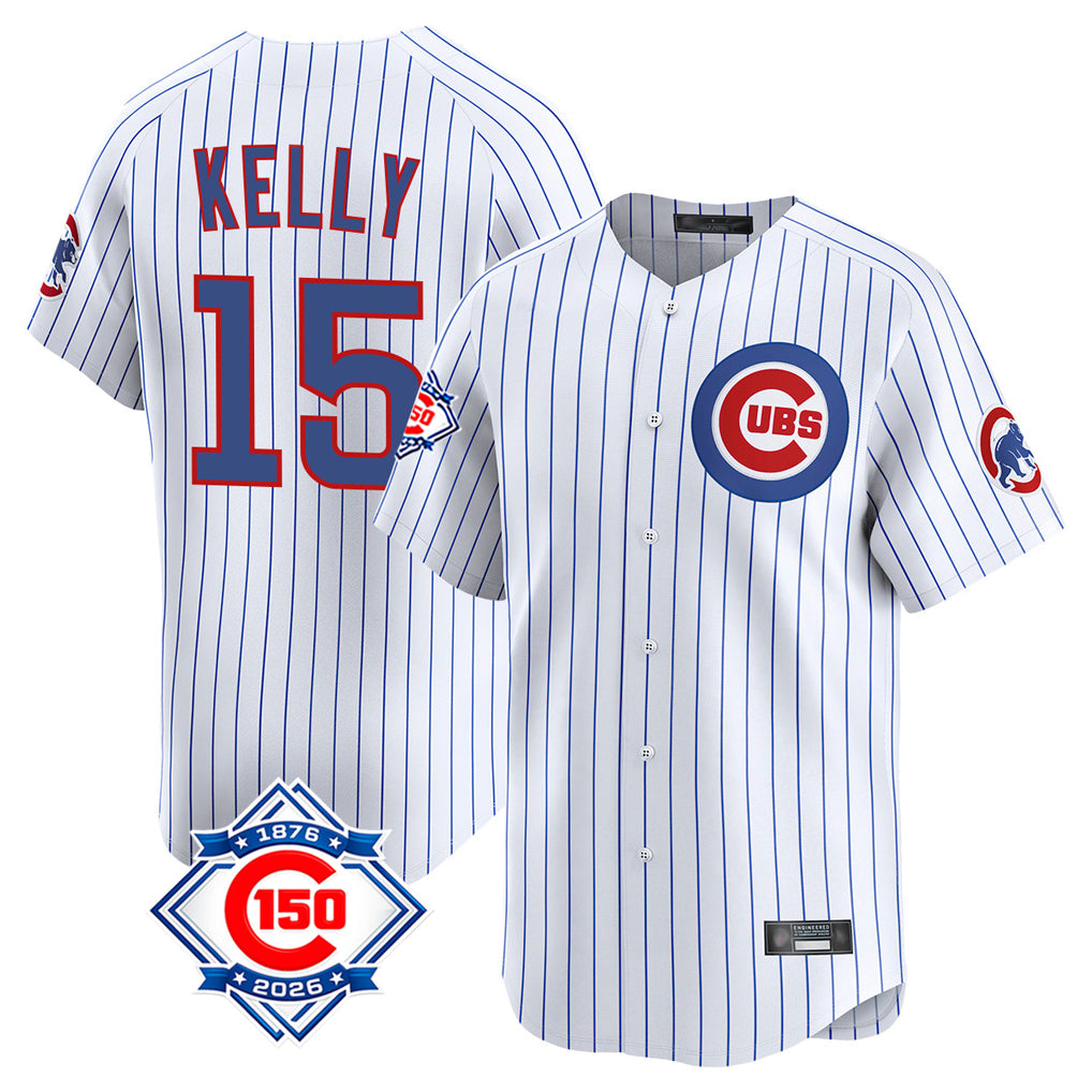 Chicago Cubs #15 Carson Kelly Player White AmberGomez 150th Anniversary Limited Home Game Stitched Jerseys